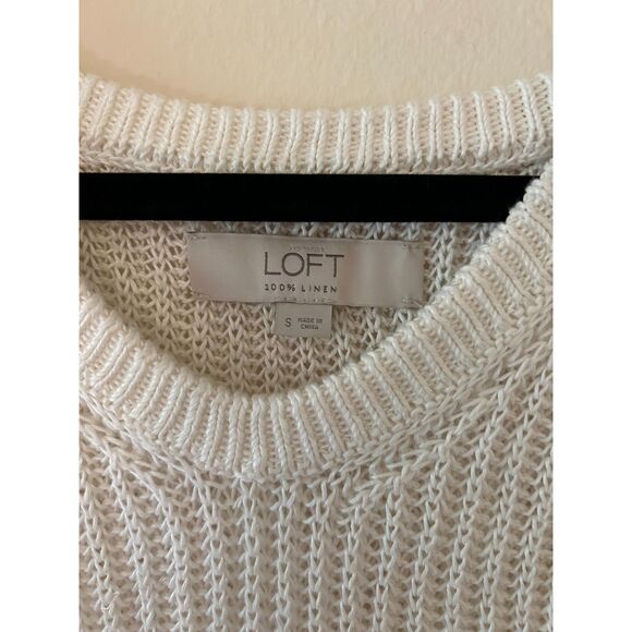 LOFT‎ Womens White 100% Linen Knit Ribbed Sweater Size S - Picture 3 of 5